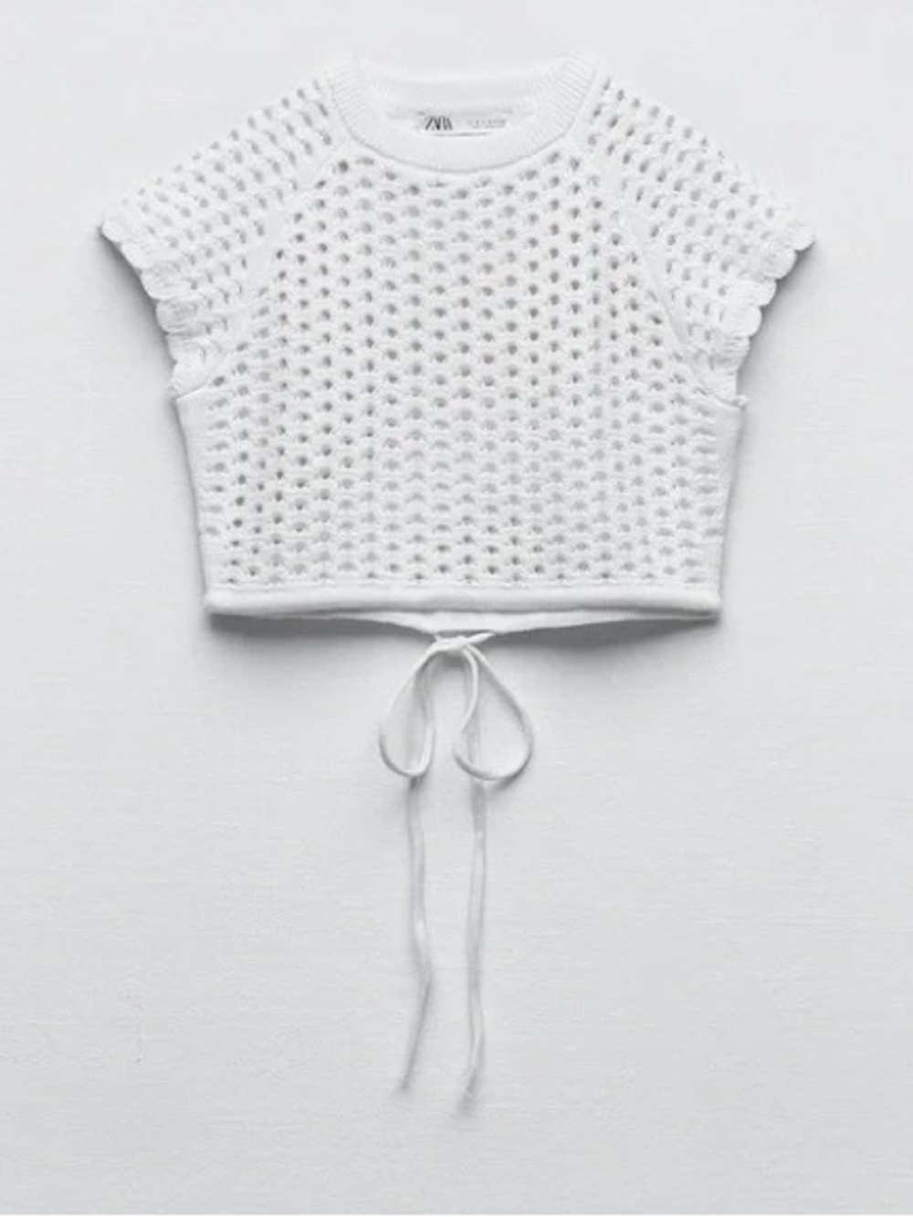 ZARA White Cropped Open Knit Top